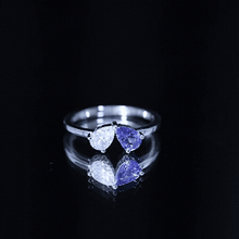 Load image into Gallery viewer, Pear Shaped Tanzanite Moissanite Two Stone Promise Ring in Silver