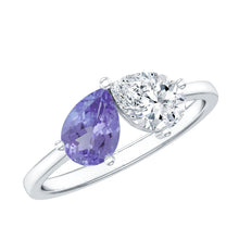 Load image into Gallery viewer, Pear Shaped Tanzanite Moissanite Two Stone Promise Ring in Silver