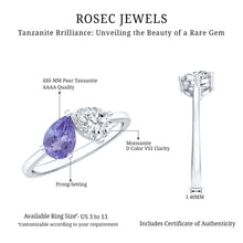 Load image into Gallery viewer, Pear Shaped Tanzanite Moissanite Two Stone Promise Ring in Silver