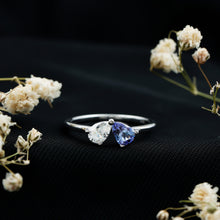 Load image into Gallery viewer, Pear Shaped Tanzanite Moissanite Two Stone Promise Ring in Silver