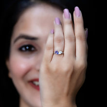 Load image into Gallery viewer, Pear Shaped Tanzanite Moissanite Two Stone Promise Ring in Silver