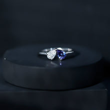 Load image into Gallery viewer, Pear Shaped Tanzanite Moissanite Two Stone Promise Ring in Silver