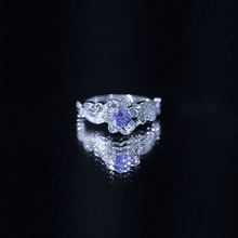 Load image into Gallery viewer, Certified Tanzanite and Diamond Flower Engagement Ring in Silver