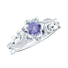 Load image into Gallery viewer, Certified Tanzanite and Diamond Flower Engagement Ring in Silver