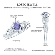 Load image into Gallery viewer, Certified Tanzanite and Diamond Flower Engagement Ring in Silver