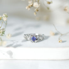 Load image into Gallery viewer, Certified Tanzanite and Diamond Flower Engagement Ring in Silver