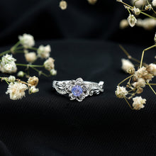 Load image into Gallery viewer, Certified Tanzanite and Diamond Flower Engagement Ring in Silver