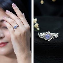 Load image into Gallery viewer, Certified Tanzanite and Diamond Flower Engagement Ring in Silver