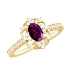 Load image into Gallery viewer, Vintage Engagement Ring with Rhodolite Garnet and Diamond
