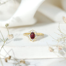 Load image into Gallery viewer, Vintage Engagement Ring with Rhodolite Garnet and Diamond