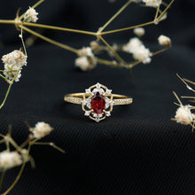 Load image into Gallery viewer, Vintage Engagement Ring with Rhodolite Garnet and Diamond