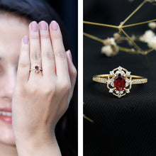 Load image into Gallery viewer, Vintage Engagement Ring with Rhodolite Garnet and Diamond