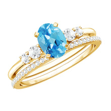 Load image into Gallery viewer, Oval Swiss Blue Topaz Diamond Wedding Ring Set in Silver