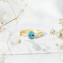 Load image into Gallery viewer, Oval Swiss Blue Topaz Diamond Wedding Ring Set in Silver