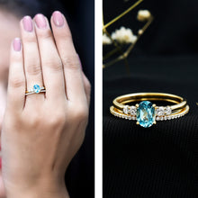 Load image into Gallery viewer, Oval Swiss Blue Topaz Diamond Wedding Ring Set in Silver