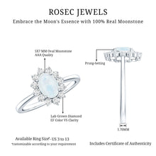 Load image into Gallery viewer, Natural 1 Carat Oval Cut Moonstone and Diamond Engagement Ring