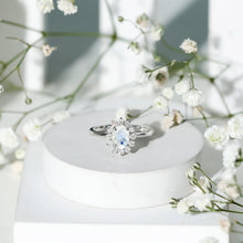 Load image into Gallery viewer, Natural 1 Carat Oval Cut Moonstone and Diamond Engagement Ring