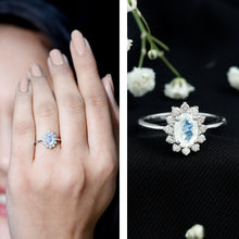 Load image into Gallery viewer, Natural 1 Carat Oval Cut Moonstone and Diamond Engagement Ring