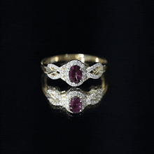 Load image into Gallery viewer, Genuine Rhodolite Garnet and Diamond Criss Cross Engagement Ring