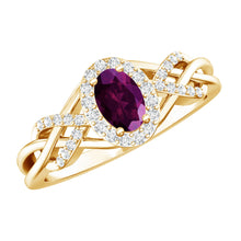 Load image into Gallery viewer, Genuine Rhodolite Garnet and Diamond Criss Cross Engagement Ring
