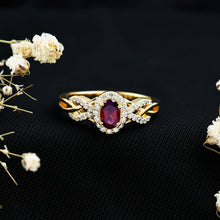 Load image into Gallery viewer, Genuine Rhodolite Garnet and Diamond Criss Cross Engagement Ring