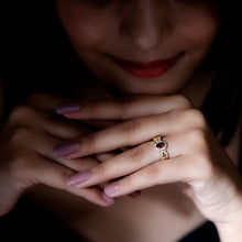 Load image into Gallery viewer, Genuine Rhodolite Garnet and Diamond Criss Cross Engagement Ring