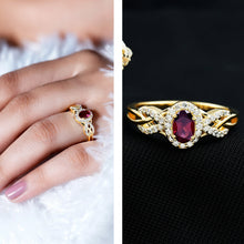 Load image into Gallery viewer, Genuine Rhodolite Garnet and Diamond Criss Cross Engagement Ring