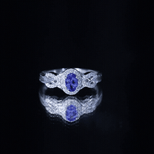 Load image into Gallery viewer, Real Tanzanite and Diamond Engagement Ring with Criss Cross Shank