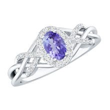 Load image into Gallery viewer, Real Tanzanite and Diamond Engagement Ring with Criss Cross Shank