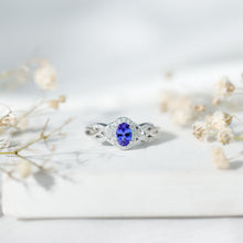 Load image into Gallery viewer, Real Tanzanite and Diamond Engagement Ring with Criss Cross Shank