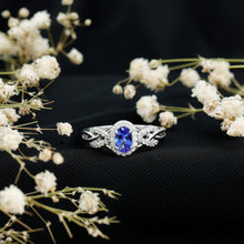 Load image into Gallery viewer, Real Tanzanite and Diamond Engagement Ring with Criss Cross Shank