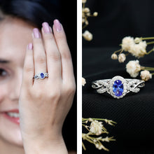 Load image into Gallery viewer, Real Tanzanite and Diamond Engagement Ring with Criss Cross Shank