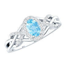 Load image into Gallery viewer, Genuine Aquamarine and Diamond Designer Engagement Ring in Silver
