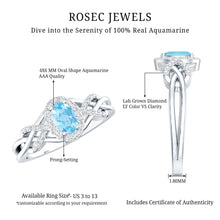 Load image into Gallery viewer, Genuine Aquamarine and Diamond Designer Engagement Ring in Silver