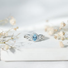 Load image into Gallery viewer, Genuine Aquamarine and Diamond Designer Engagement Ring in Silver