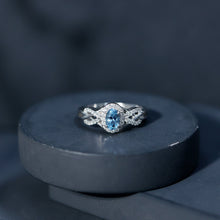 Load image into Gallery viewer, Genuine Aquamarine and Diamond Designer Engagement Ring in Silver