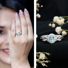 Load image into Gallery viewer, Genuine Aquamarine and Diamond Designer Engagement Ring in Silver