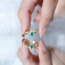 Load image into Gallery viewer, Womens Lab Grown Emerald and Diamond Promise Ring in Silver