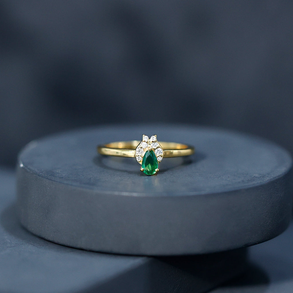 Womens Lab Grown Emerald and Diamond Promise Ring in Silver
