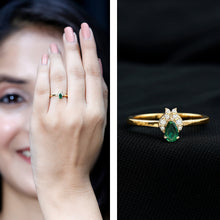 Load image into Gallery viewer, Womens Lab Grown Emerald and Diamond Promise Ring in Silver
