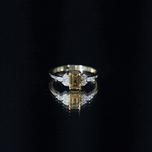 Load image into Gallery viewer, Natural 0.6 Carat Citrine Emerald Cut Engagement Ring with Diamond Trio