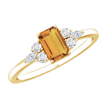 Load image into Gallery viewer, Natural 0.6 Carat Citrine Emerald Cut Engagement Ring with Diamond Trio