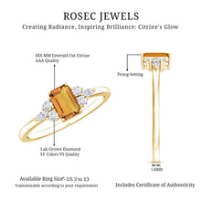 Load image into Gallery viewer, Natural 0.6 Carat Citrine Emerald Cut Engagement Ring with Diamond Trio