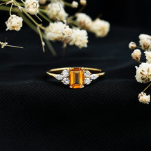 Load image into Gallery viewer, Natural 0.6 Carat Citrine Emerald Cut Engagement Ring with Diamond Trio