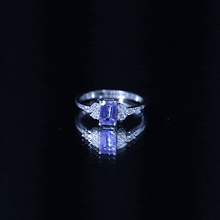 Load image into Gallery viewer, Genuine Tanzanite and Diamond Emerald Cut Engagement Ring in Silver