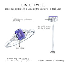 Load image into Gallery viewer, Genuine Tanzanite and Diamond Emerald Cut Engagement Ring in Silver