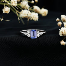 Load image into Gallery viewer, Genuine Tanzanite and Diamond Emerald Cut Engagement Ring in Silver