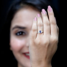 Load image into Gallery viewer, Genuine Tanzanite and Diamond Emerald Cut Engagement Ring in Silver