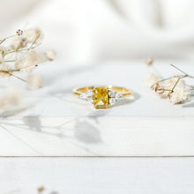 Load image into Gallery viewer, 0.75 Carat Emerald Cut Lab Created Yellow Sapphire Promise Engagement Ring