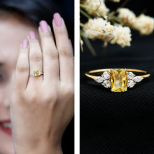 Load image into Gallery viewer, 0.75 Carat Emerald Cut Lab Created Yellow Sapphire Promise Engagement Ring